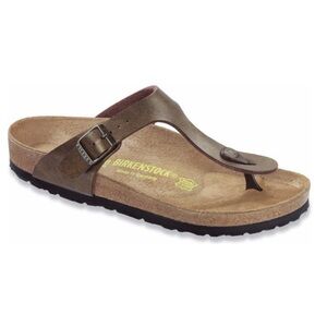 💯 Birkenstock - Leather Dark Tobacco ‘Metallic’  “Gizeh” Buckle Sandal Sz 39